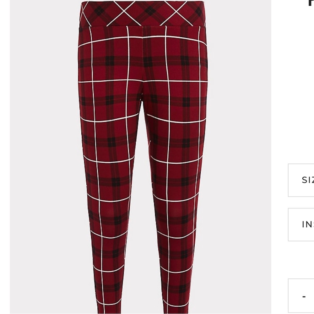 Torrid Red Plaid Ponte Stretch Pull-On Crop Pants - Picture 4 of 10